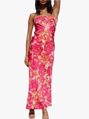 Strapless Pink Floral Maxi Dress